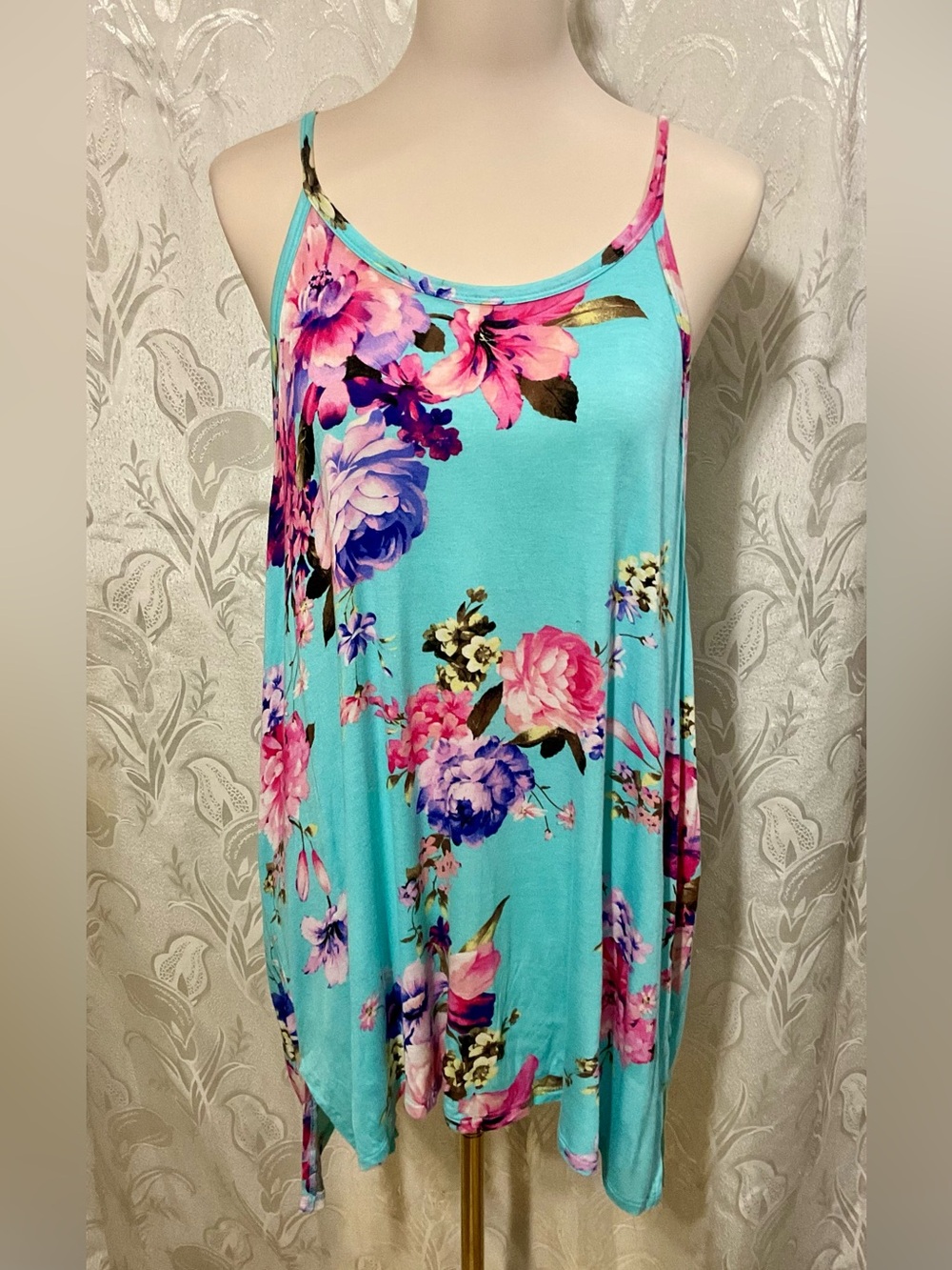 white birch Turquoise Floral Spaghetti Strap Tank